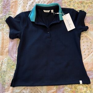 Lady Hagen Navy and Teal Button Down Shirt